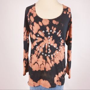 Norma Kamali Long Sleeve Peace Bleach Dye Tee